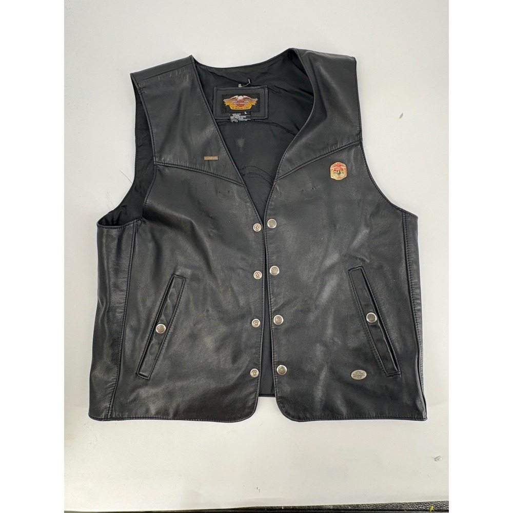 Harley-Davidson Mens Black Leather HOG Bucks Co PA Chapter Biker Vest Large USA